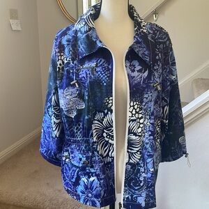 Sportelle Lightweight Women’s Bold Blue Floral Patterned Jacket Size XL